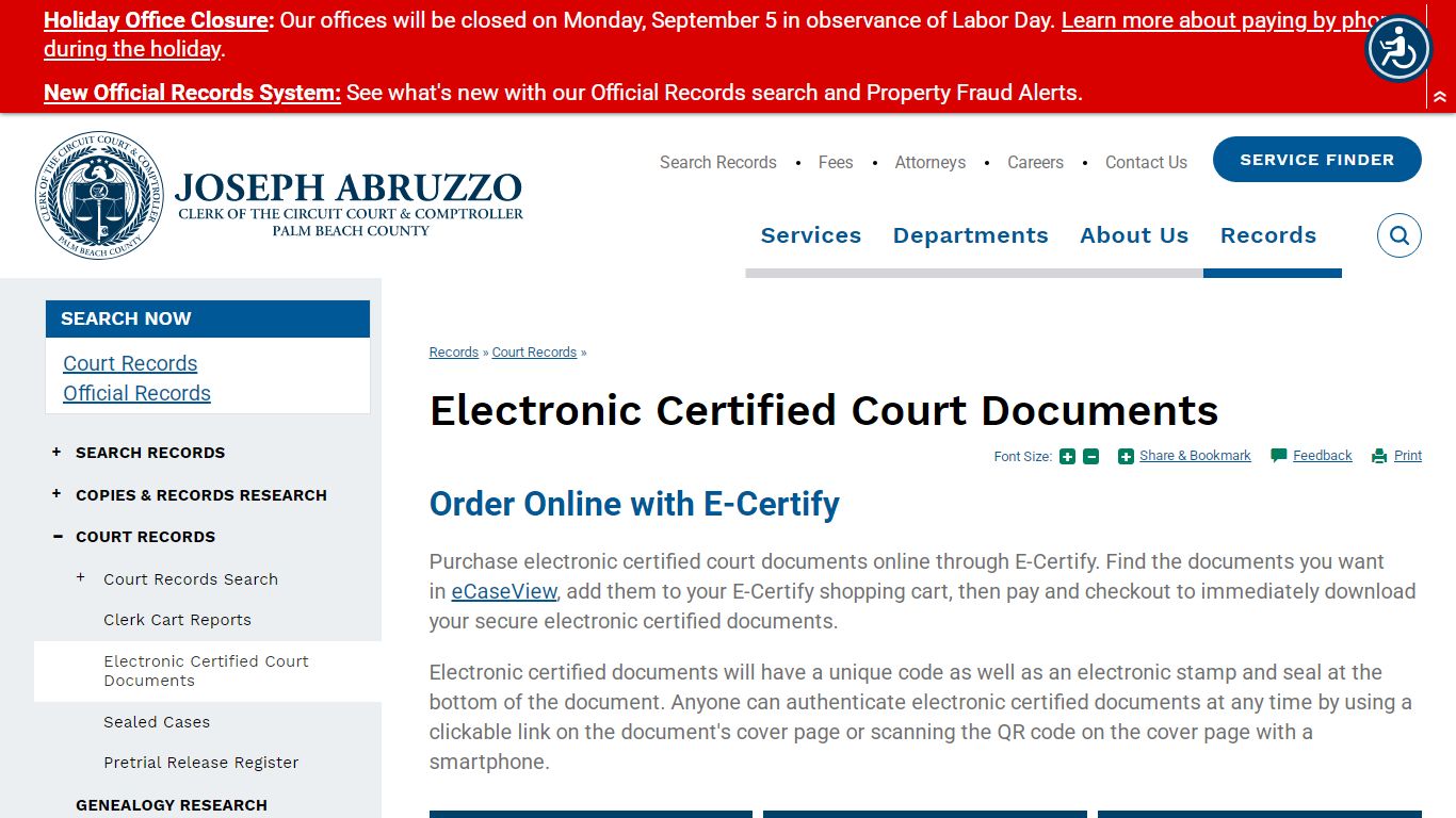 Electronic Certified Court Documents | Clerk of the Circuit Court ...